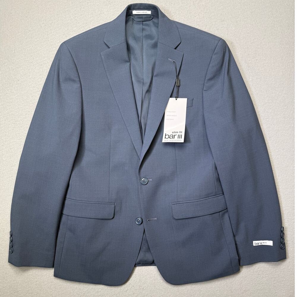 Bar III Men's Slim-Fit Wool-Blend Solid Suit Jacket, blue 36S $450